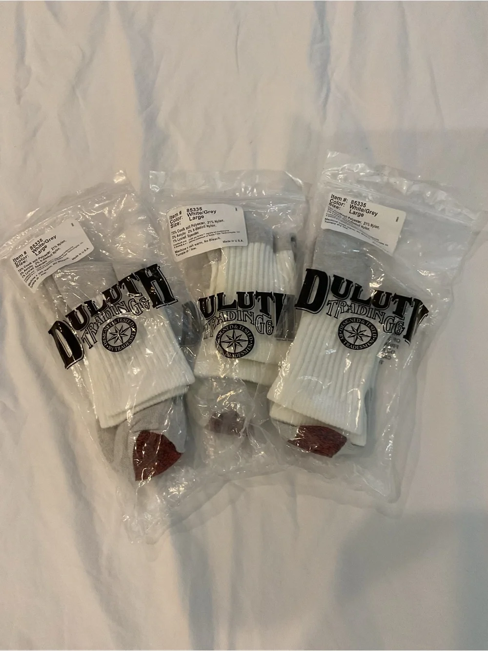 Duluth Trading Co White Crew Work Socks with Red Toe Accents - Pack of 3